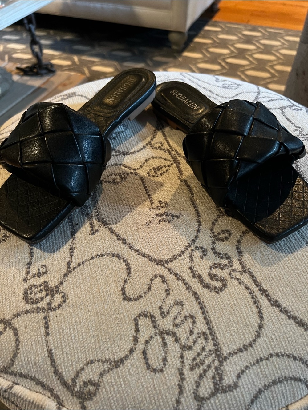 Stylish Black Woven Slide Sandals - Women